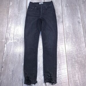 AGOLDE Skinny Jeans Womens 24 Black Distressed Raw Hem High Rise Denim